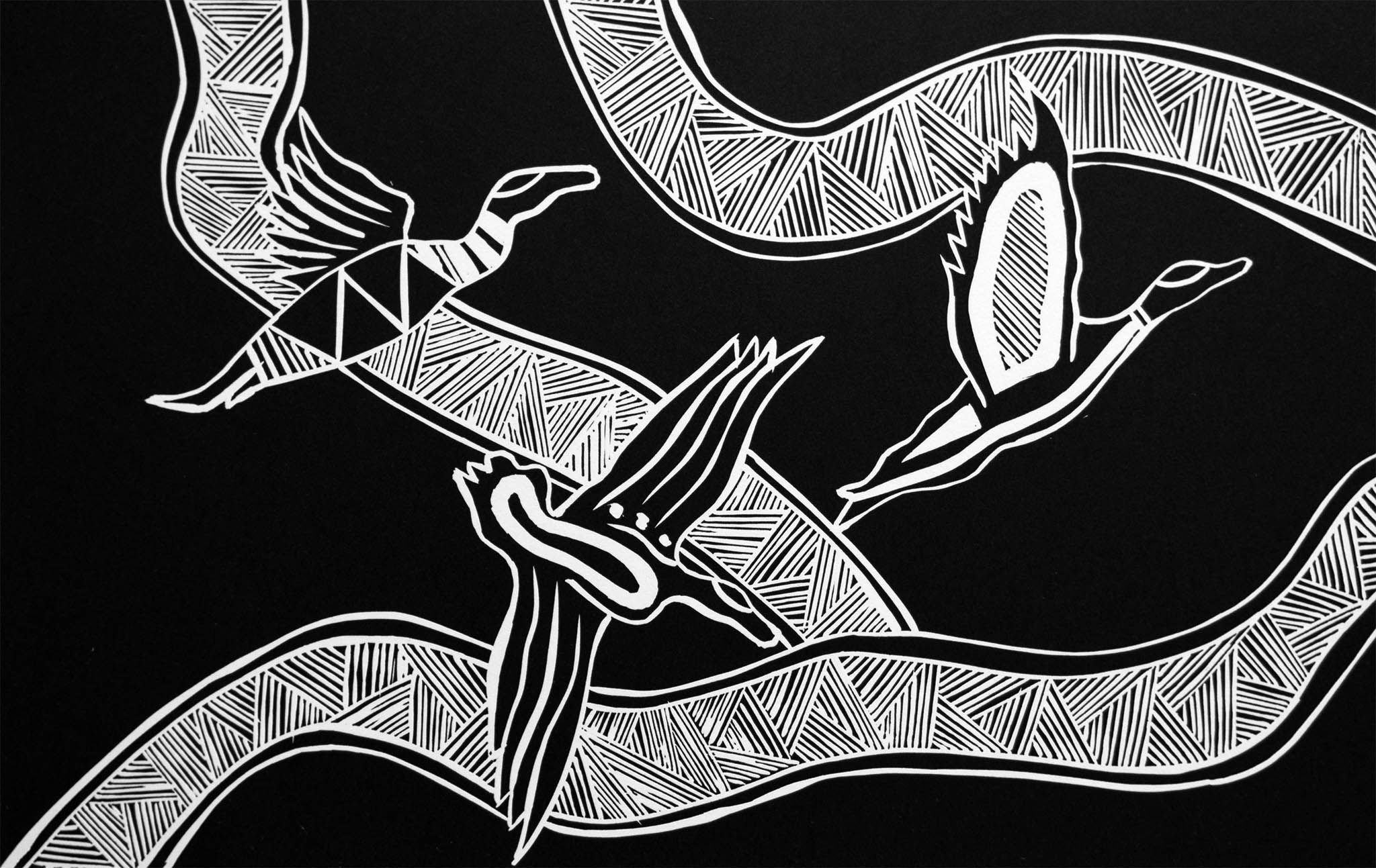 Patricia Pittman, Wood Ducks. Limited edition linocut print. Available from the Gallery Shop
