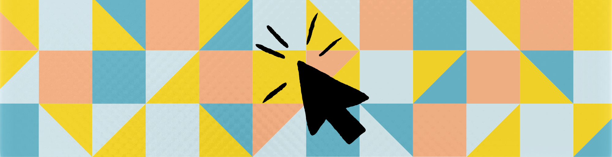 coloured tiled squares and triangles with a black mouse pointer in the middle