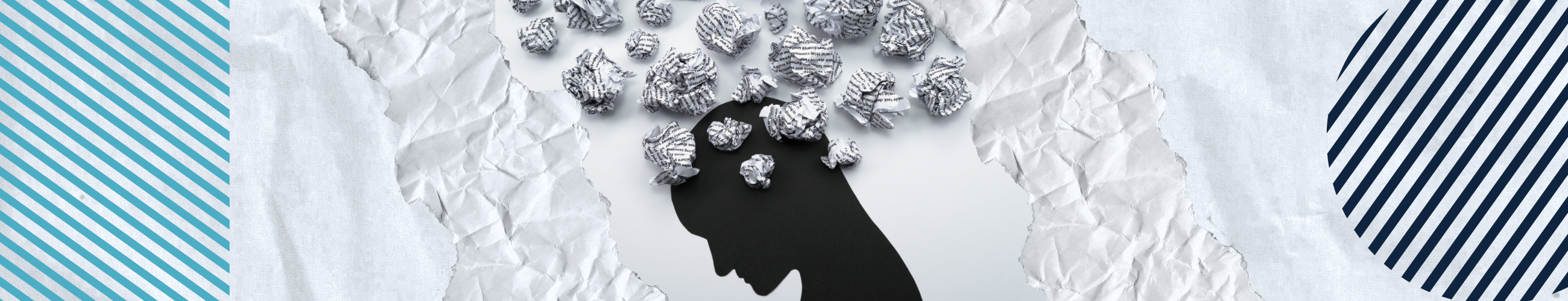 paper cut out of a head with scrunched up balls of paper around the top.